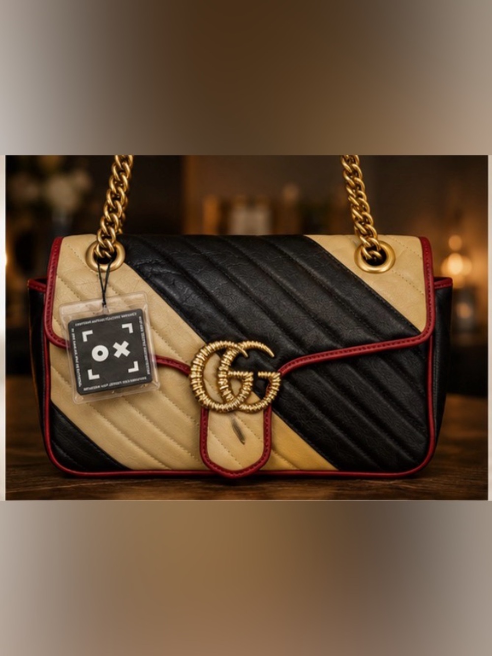 Gucci Marmont GG Matelassé Small Shoulder Bag 👑 Cream, Navy, & Red Leather RARE